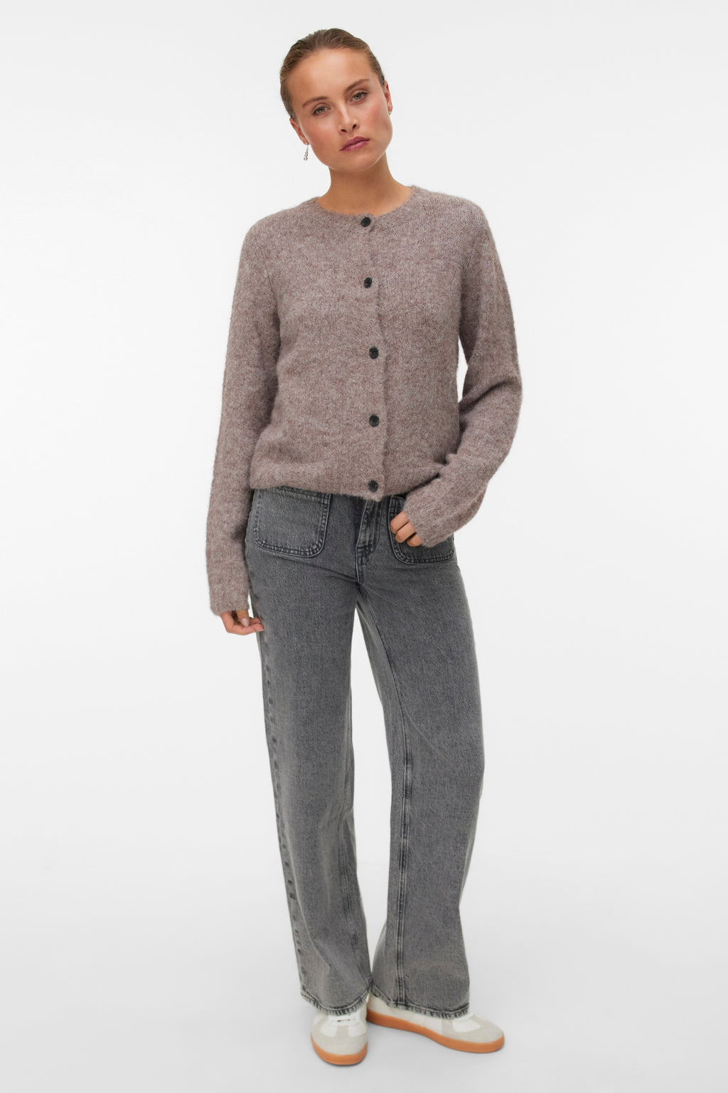 Novah O-hals Knoop Cardi - Bruine Linzen Melange