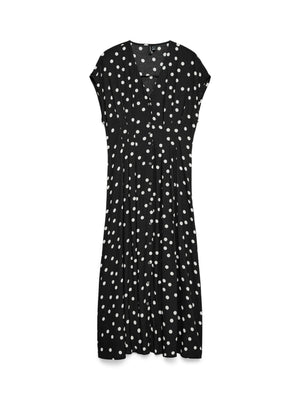 Robe chemise plissée Elisa - Noir- Pois Blanc Neige