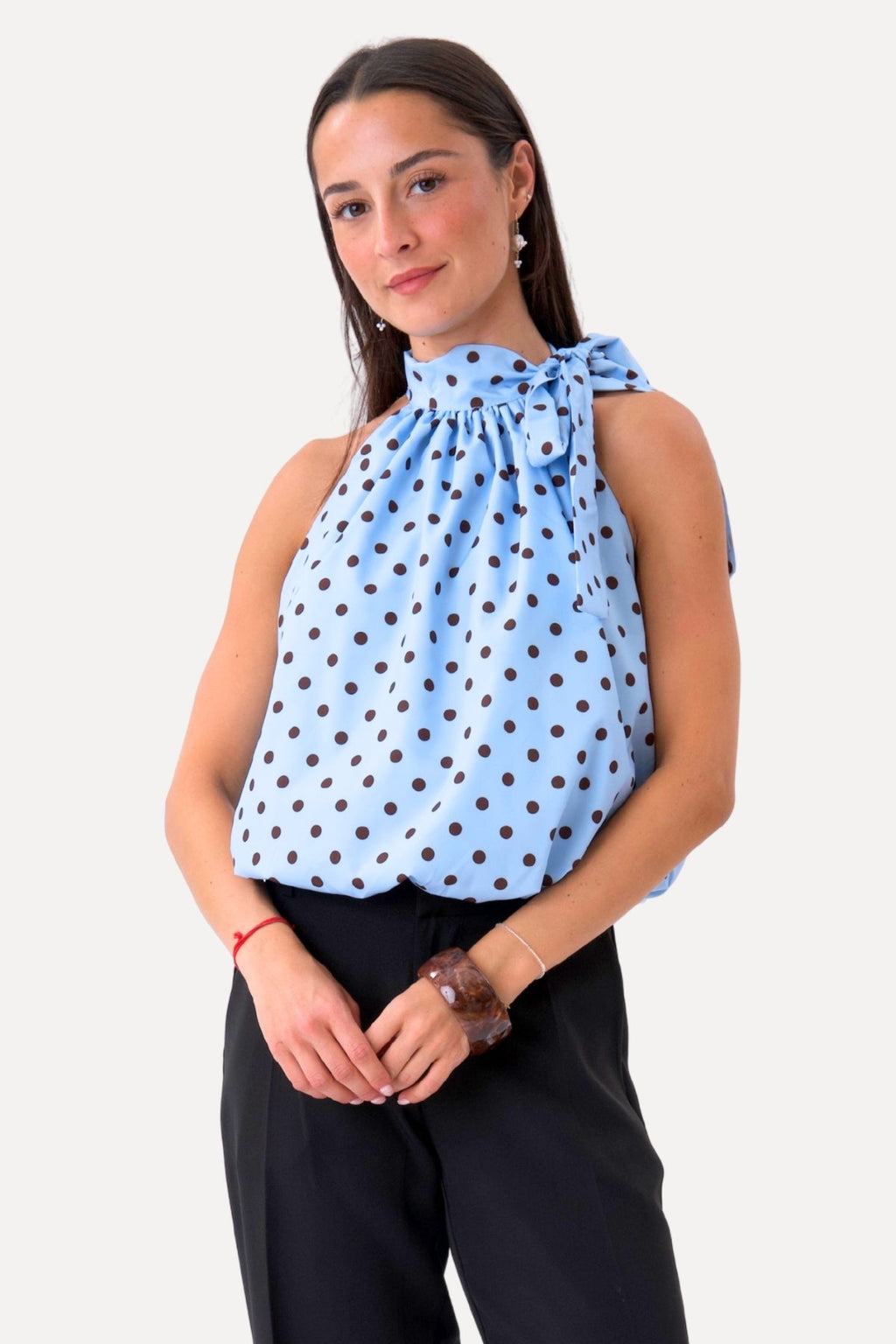Haut Wilma - Bleu Clair/Pois Marron