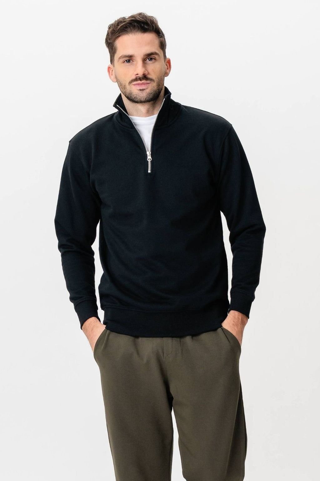 Sweatshirt half zip - zwart