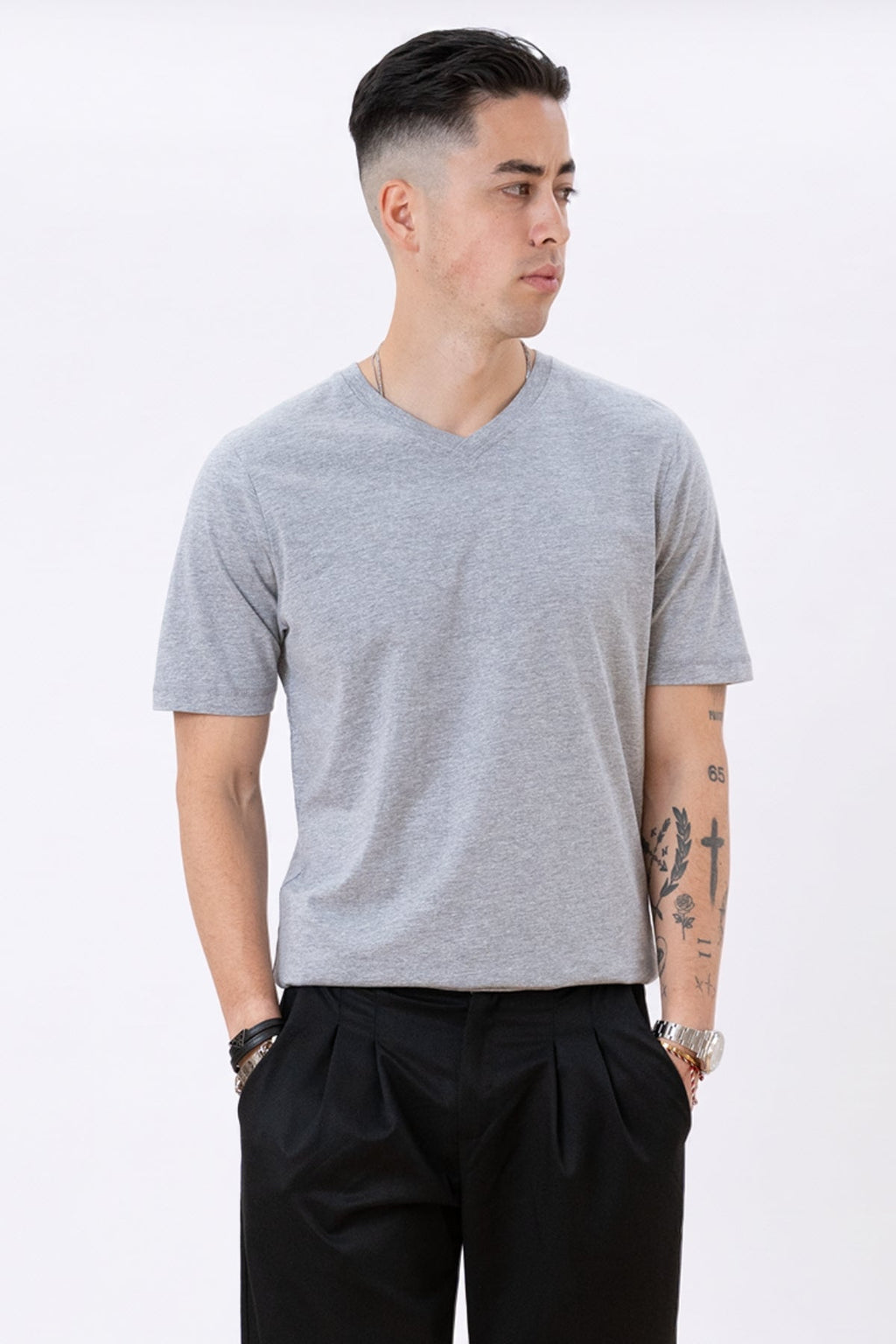 Basic T-shirt met V-hals - Oxford Grijs
