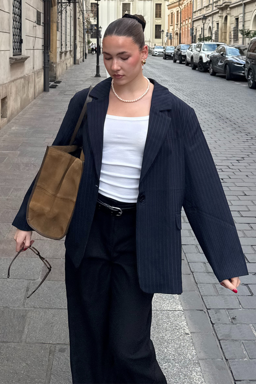 Oversized Blazer - marine krijtstreep