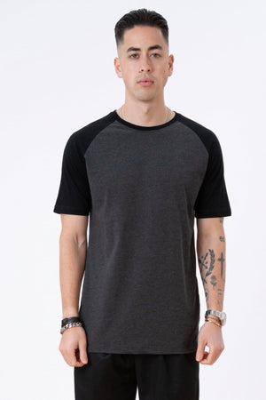 Basic Raglan T-shirt-Zwart-donker grijs