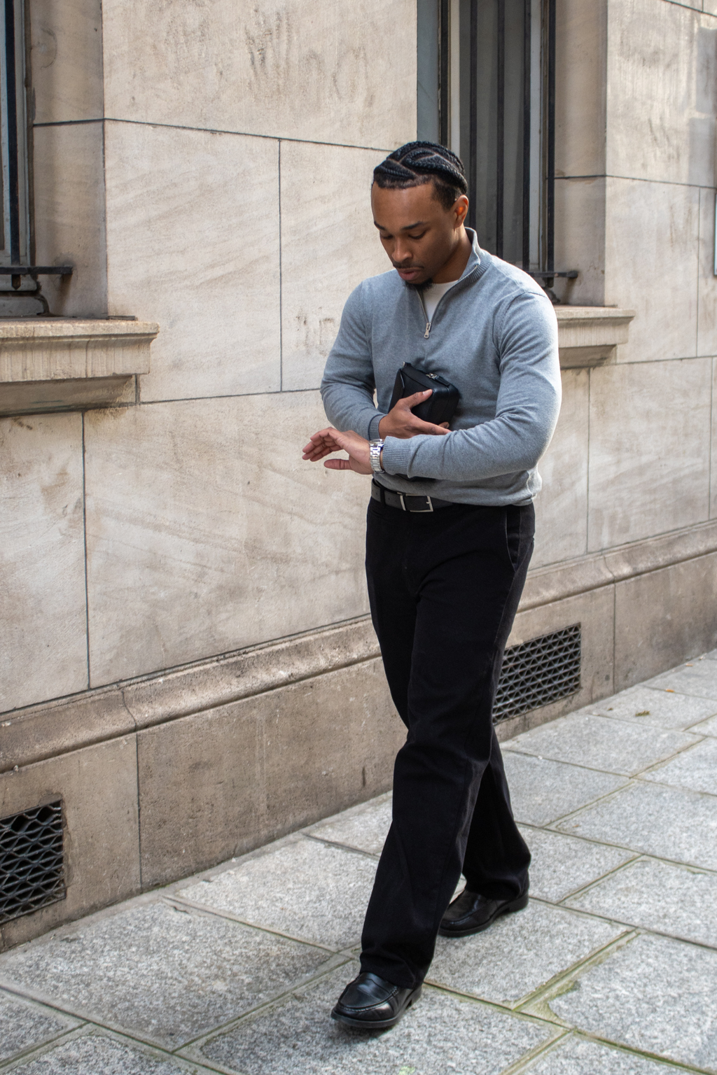 Pullover Half Zip - Mélange gris