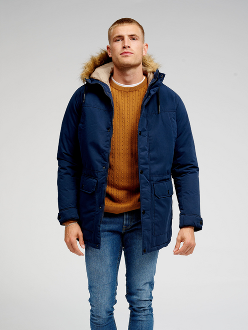 Klassisk Lang Parka Jakke - Navy - TeeShoppen - Blå