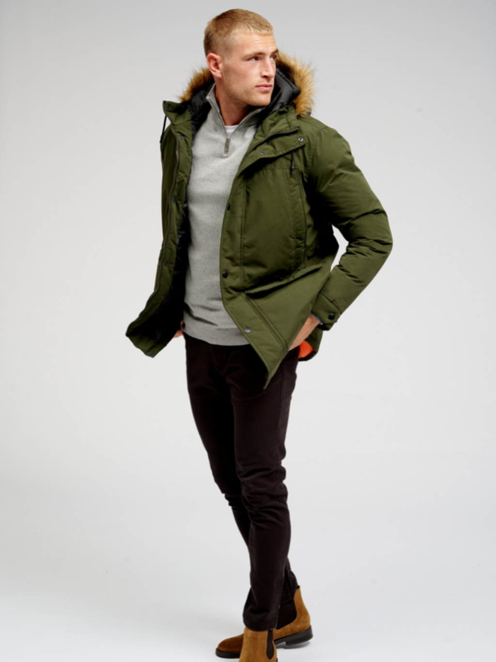 Veste de parka longue classique - vert foncé