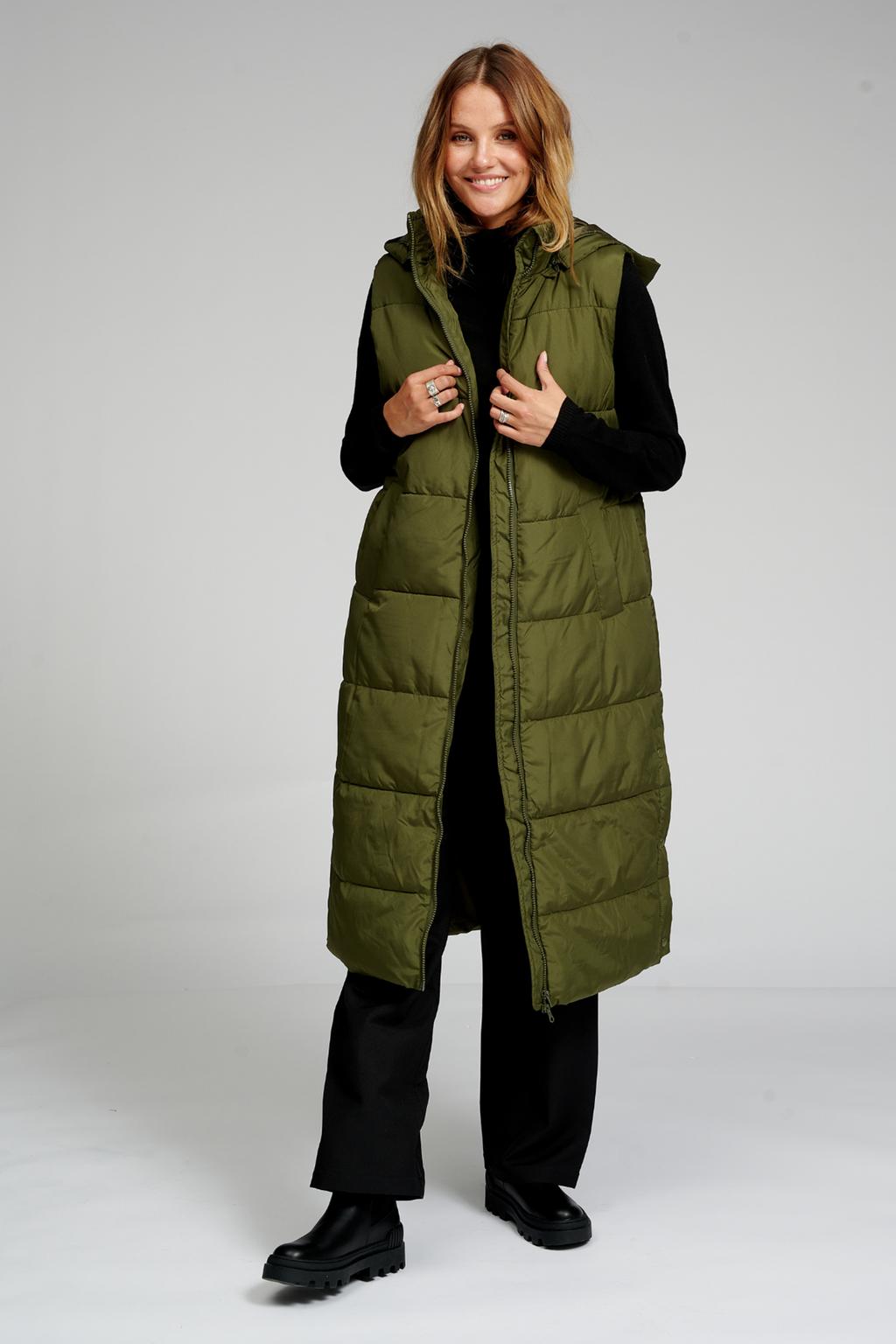 Long Puffer Vest - vert foncé