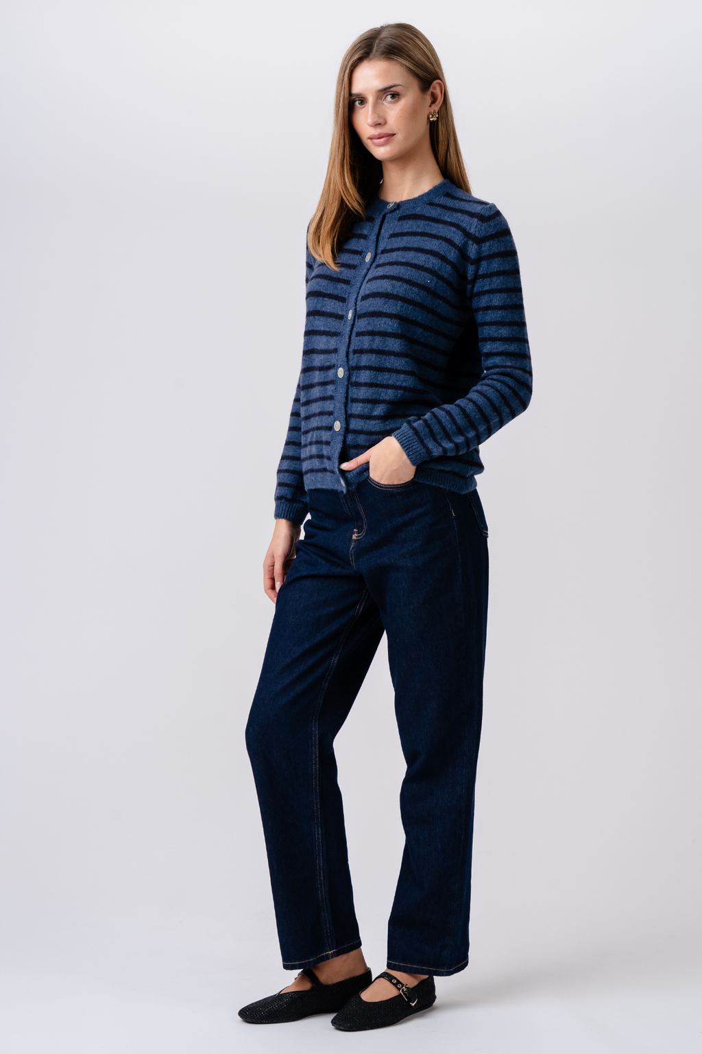 Crizette Striped Knit Cardigan - Blue/Deep Blue