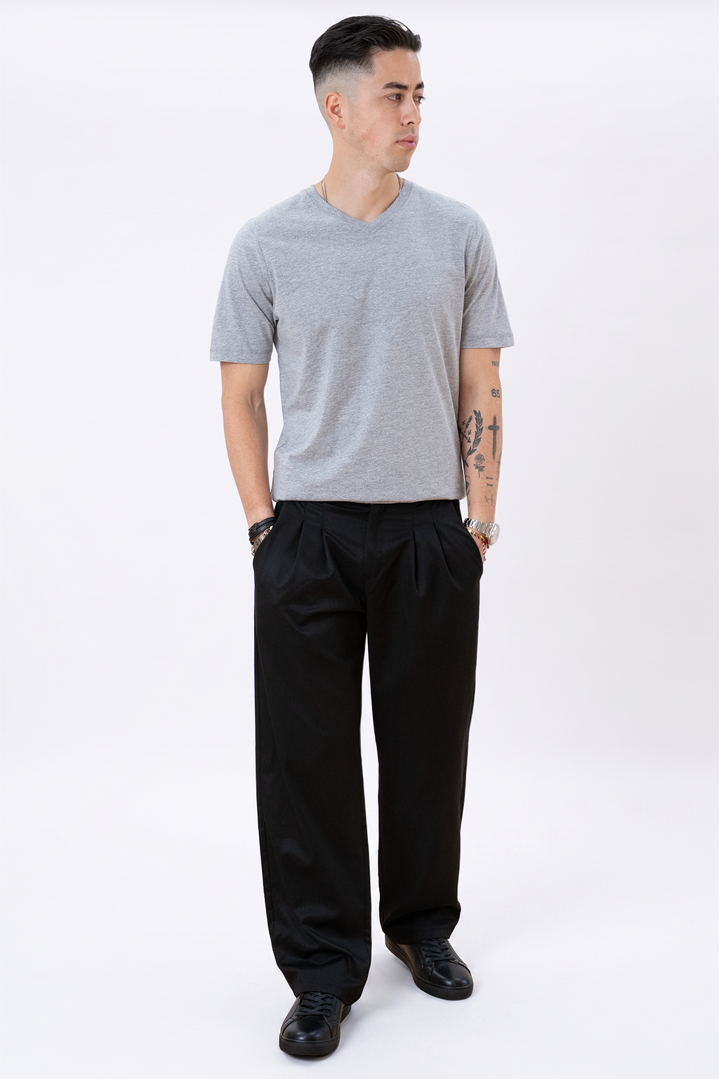 Basic T-shirt met V-hals - Oxford Grijs