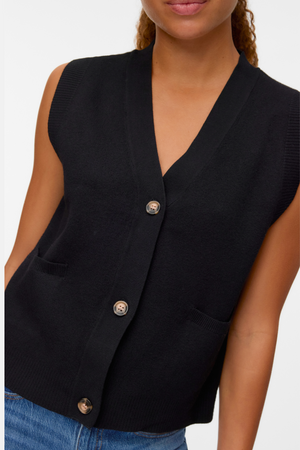 Saba V -hals knopvest - Zwart