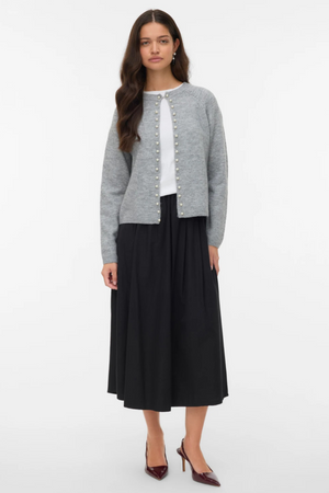 Magalène O-Neck Pearl Cardigan - Melange gris moyen