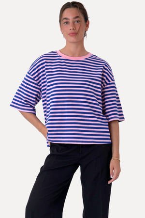 Zoe T-shirt - Blauw/Lichtroze