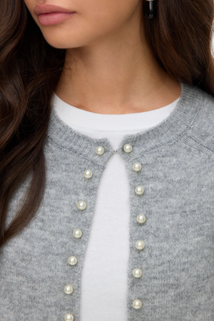 Magalène O-Neck Pearl Cardigan - Melange gris moyen