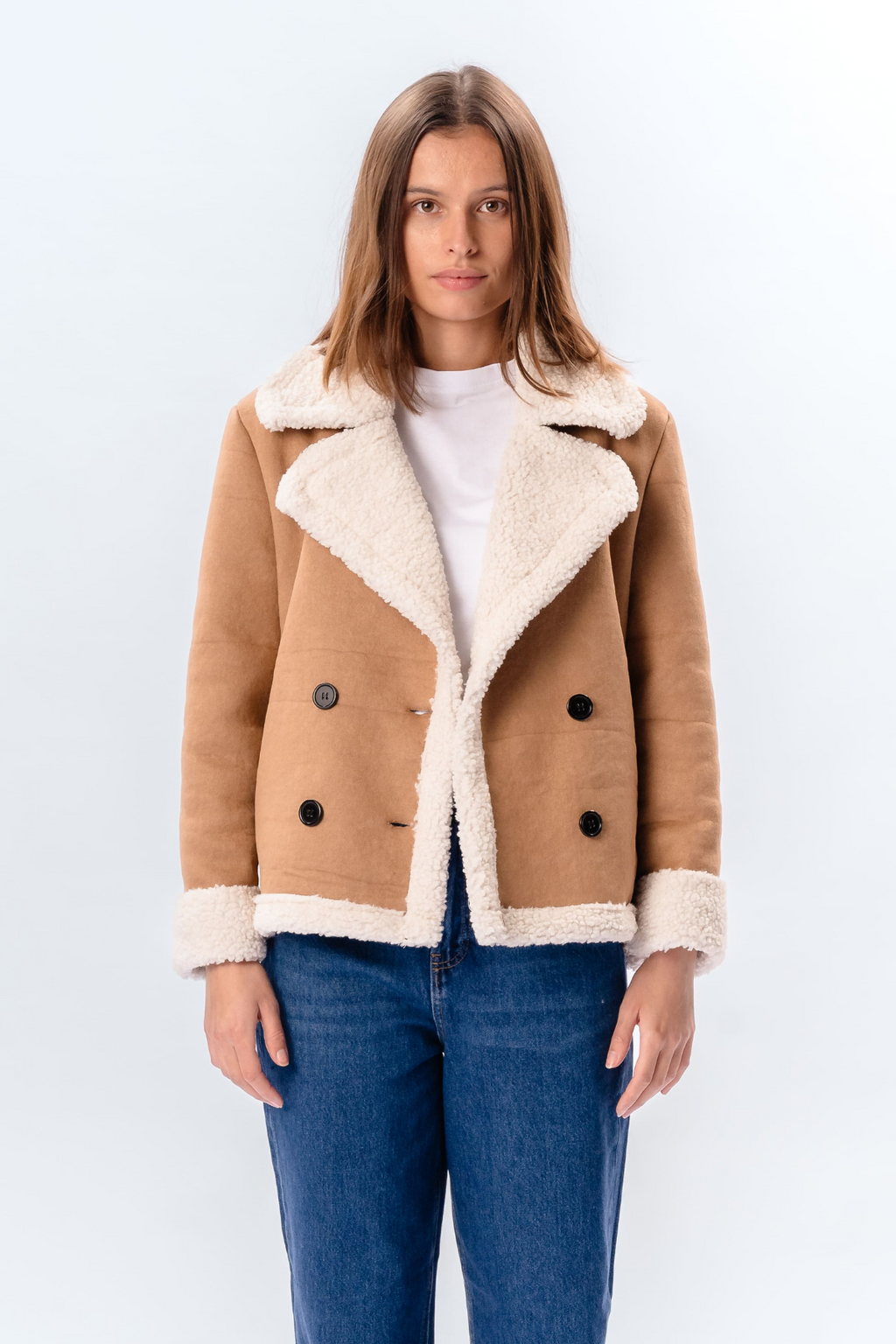 Shearling korte jas - Beige