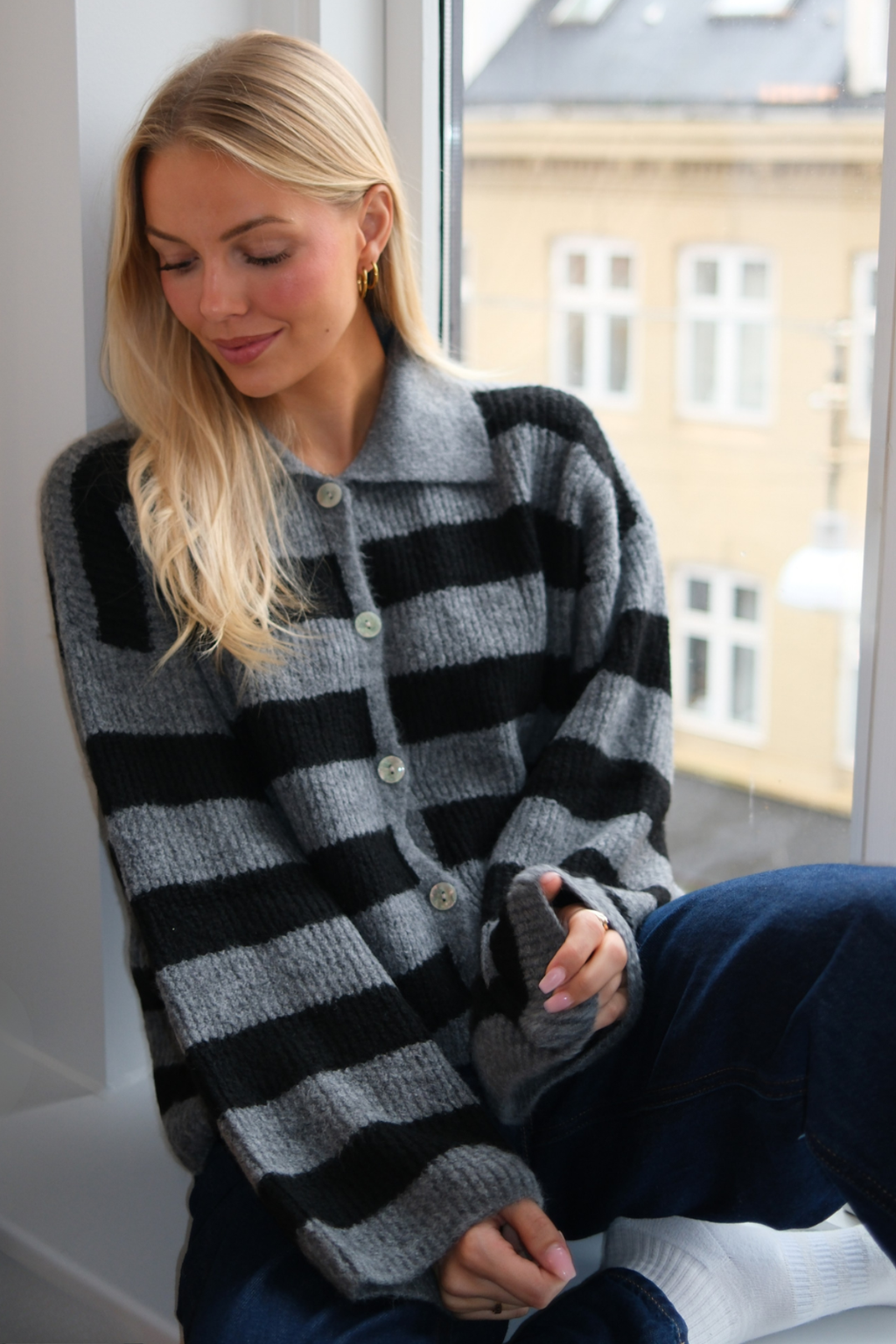 Josie Polo Gebreid - Grijs/Zwart