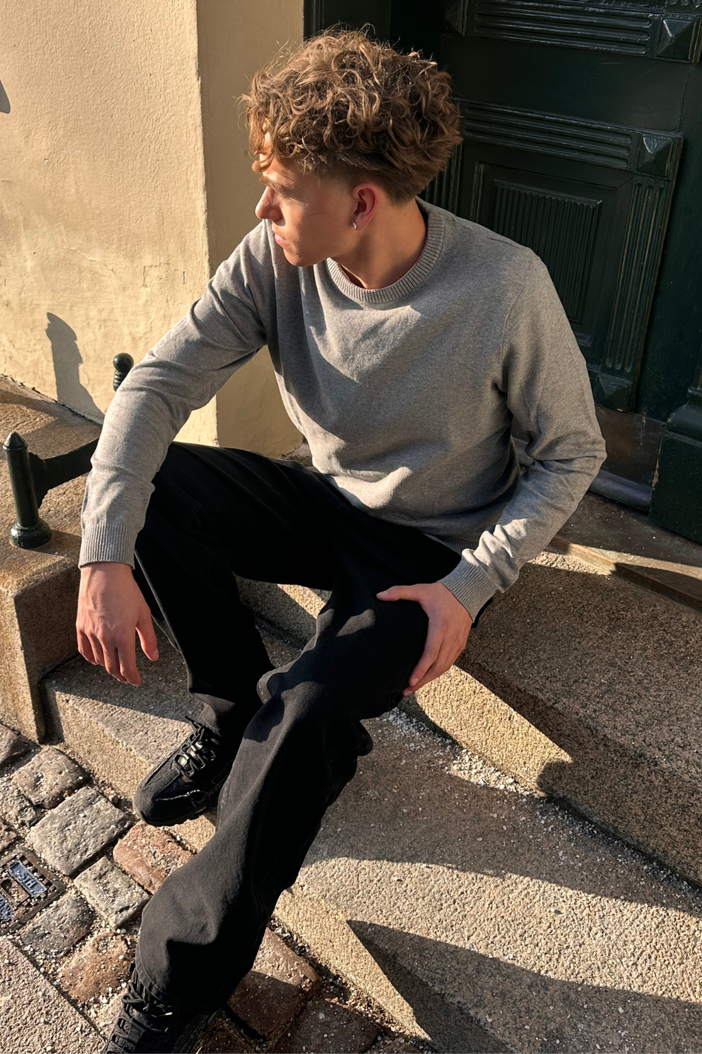 Pull à col rond - Mélange gris