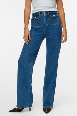 Tessa Wide Pocket Jeans - Medium Blue Denim