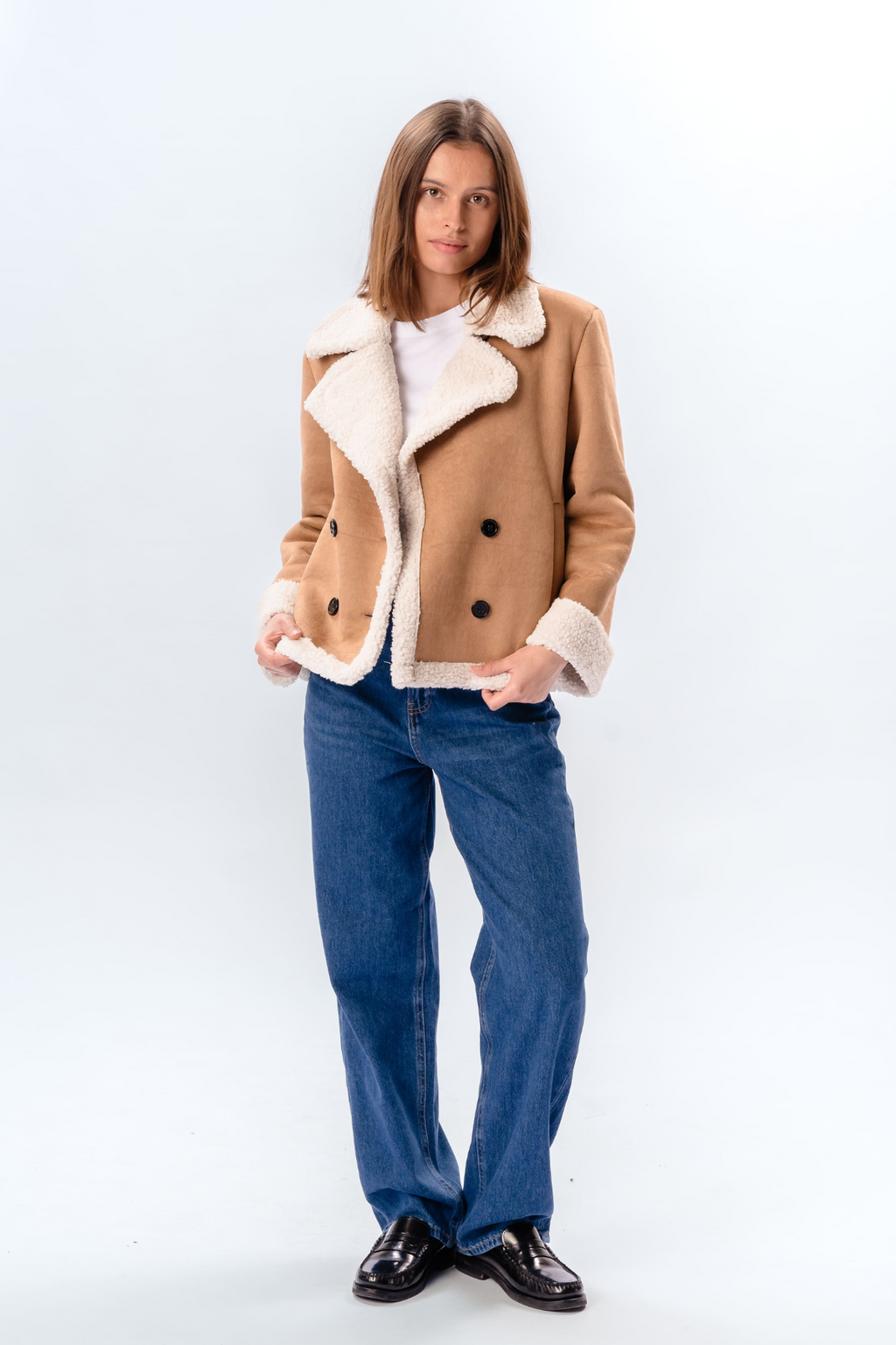 Shearling korte jas - Beige