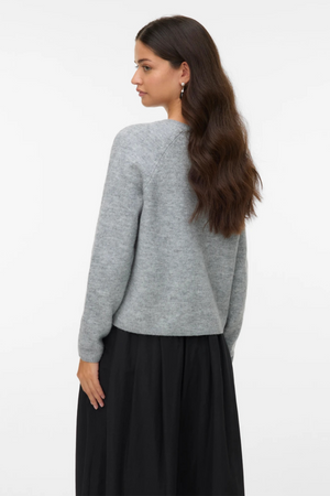 Magalène O-Neck Pearl Cardigan - Melange gris moyen