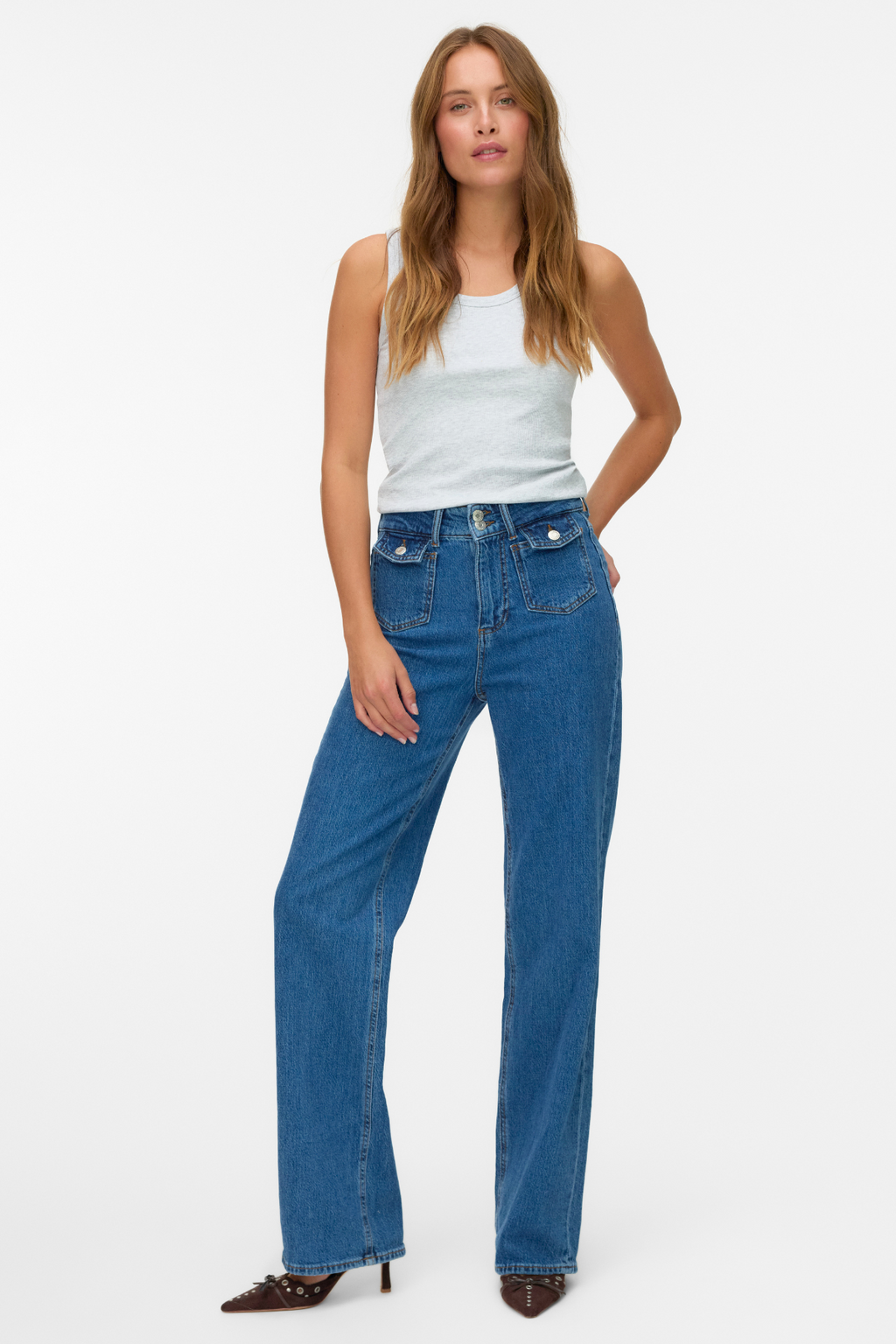 Tessa Wide Pocket Jeans - Medium Blue Denim