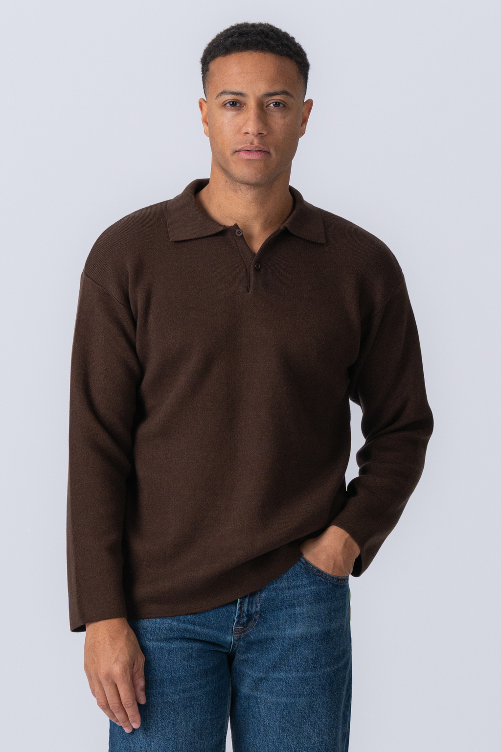 Polo à manches longues tricotées - brun clair