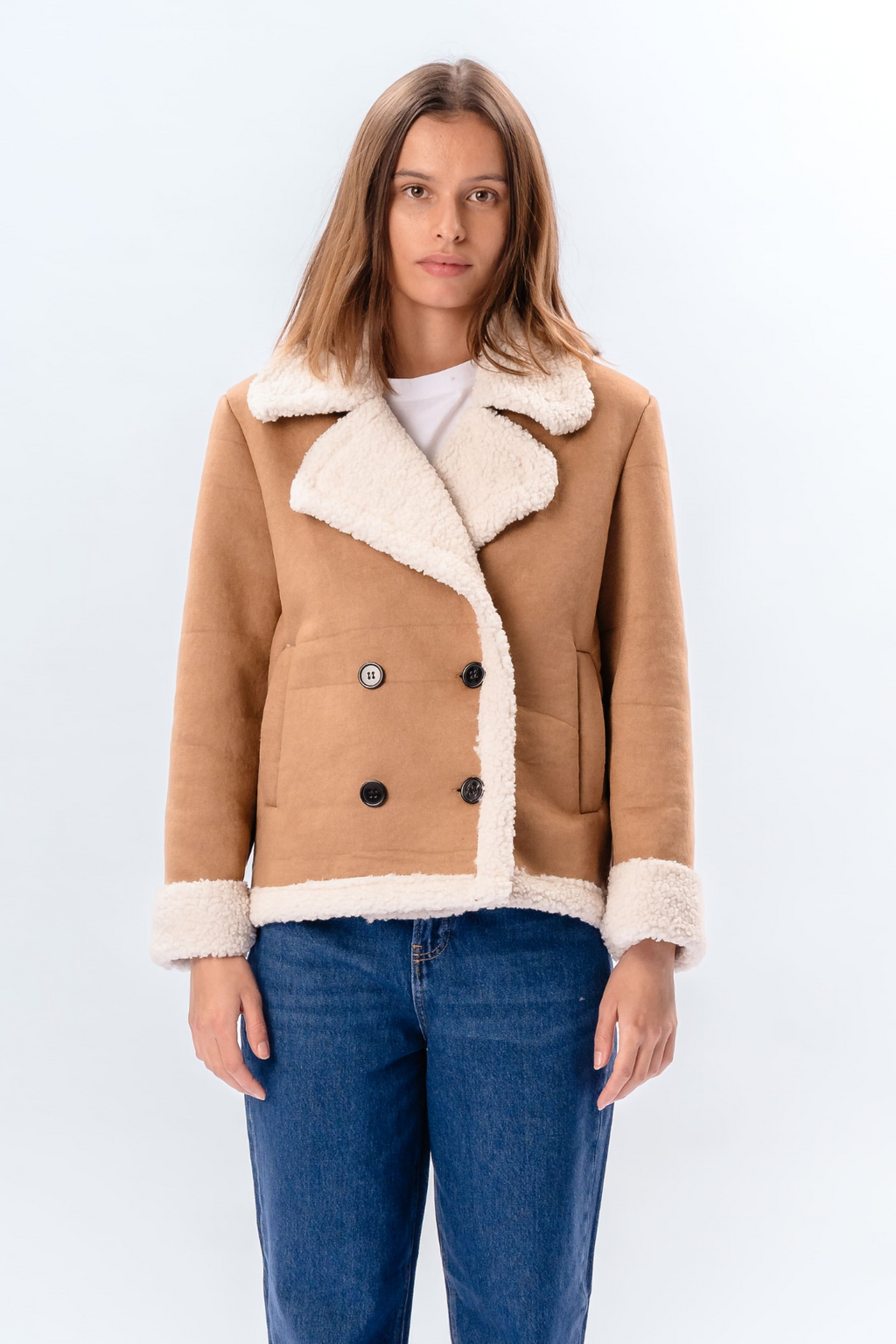 Shearling korte jas - Beige