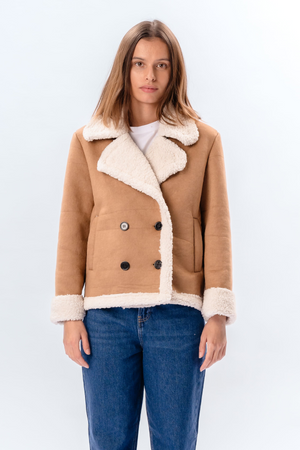 Shearling korte jas - Beige