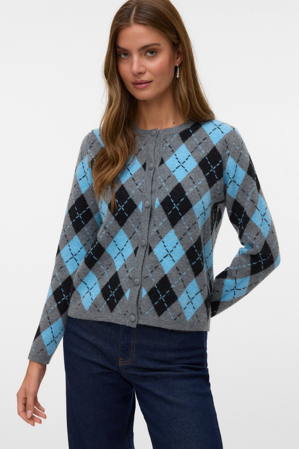 Giorgia O-Neck Cardigan - Medium Grey Melange