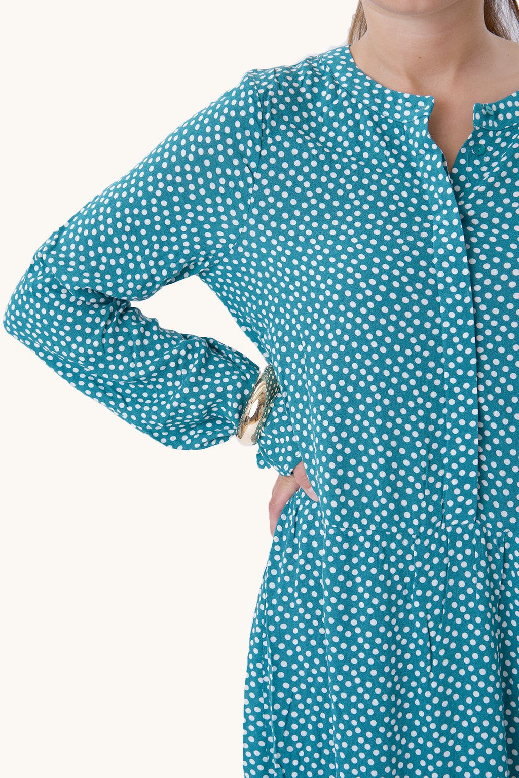 Anna long-sleeved dress - Teal Green