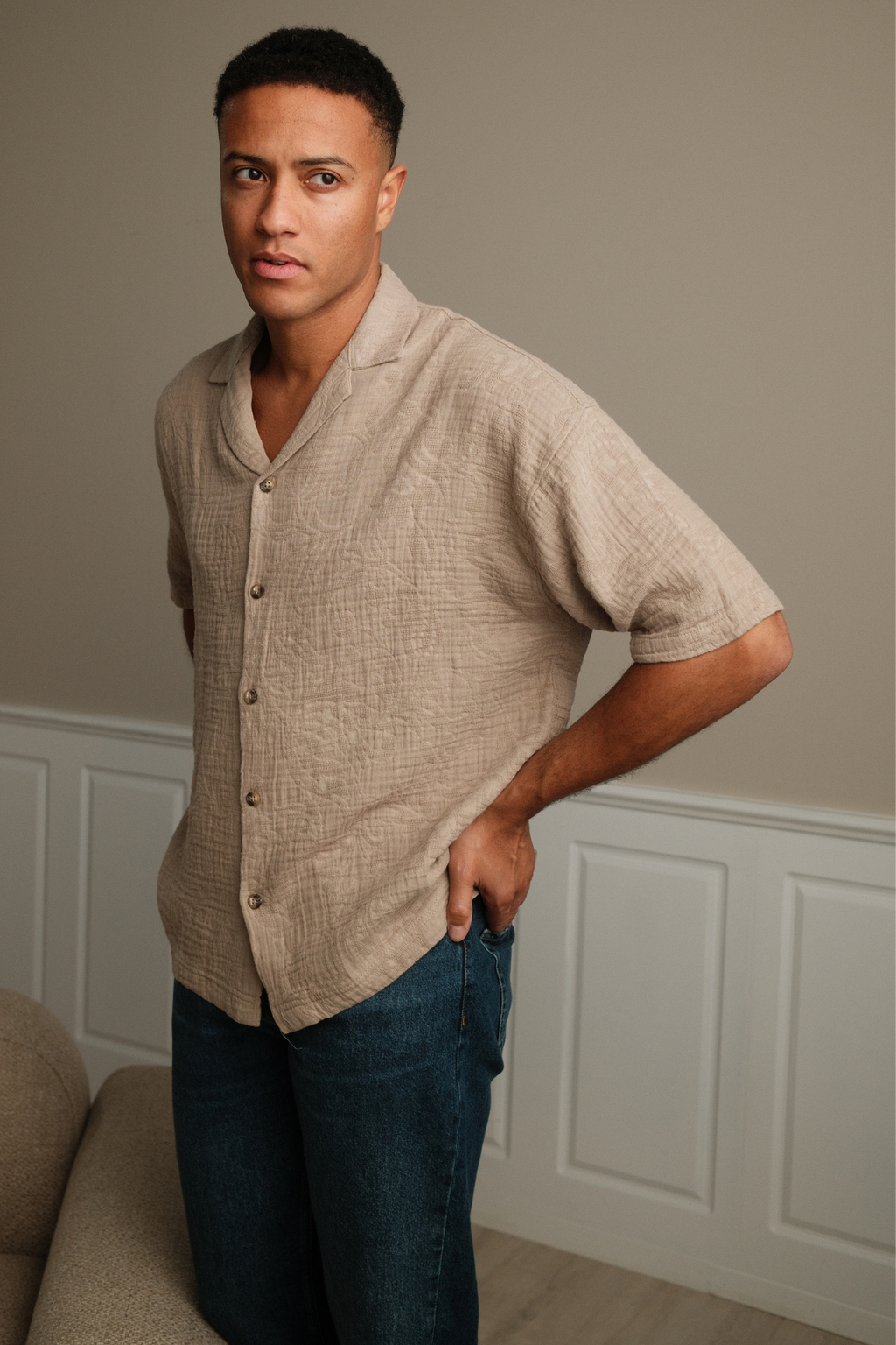 Chemise à manches courtes - sable