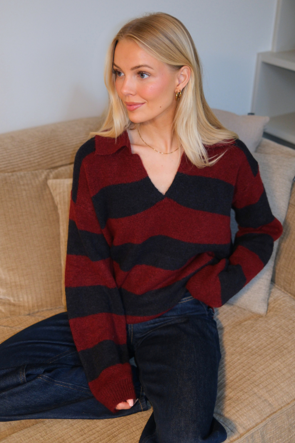 Nora Knit - Bourgogne/ Bleu Profond