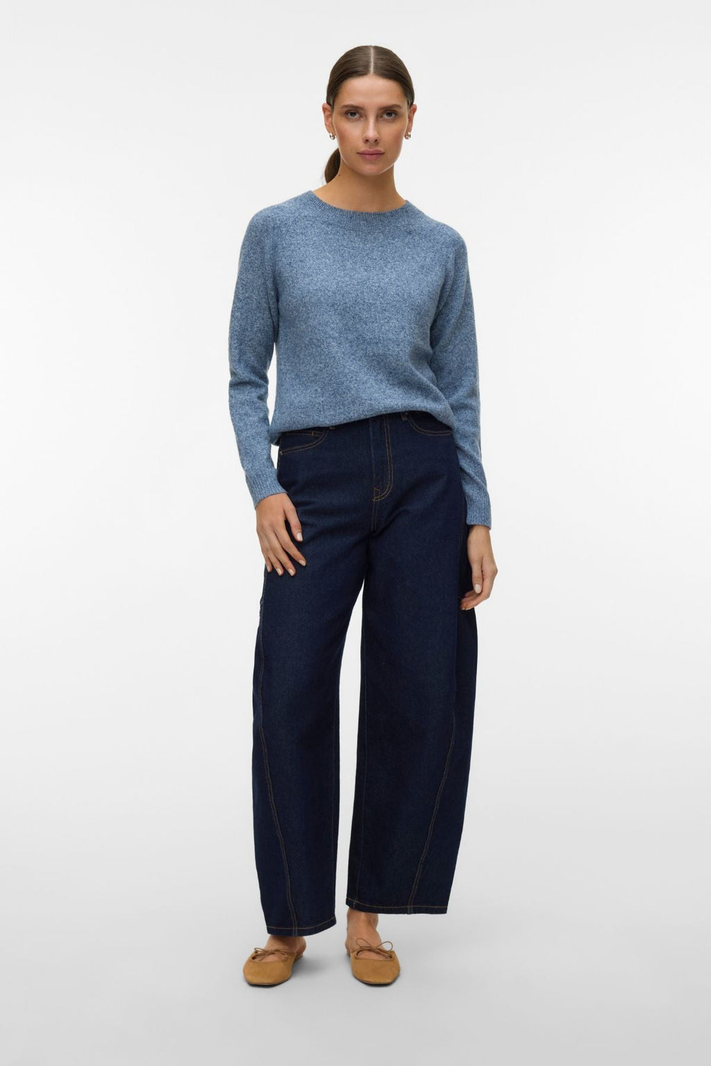 Chemisier à col rond Doffy - Denim foncé w. Mélange blanc