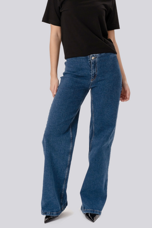 Miley Wijde Jeans - Middenblauw