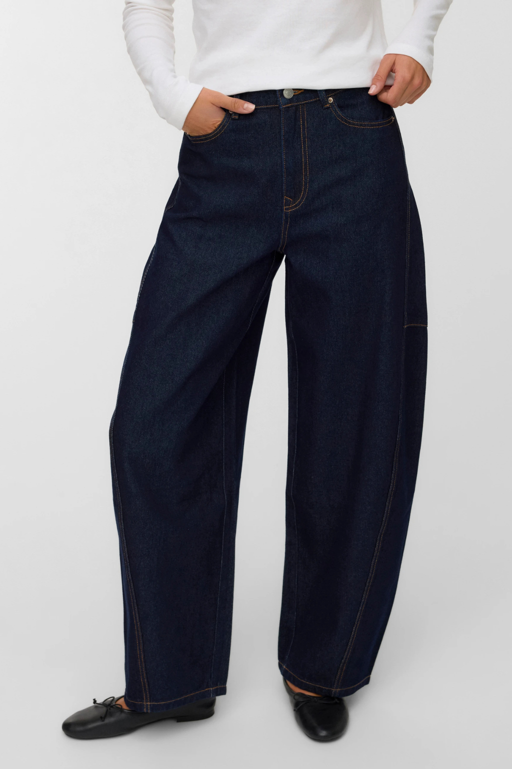 Kaitlin Wide Barrel Jeans - Donkerblauw denim