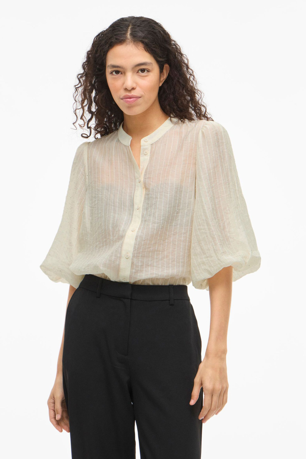 Top met strassknopen - berk