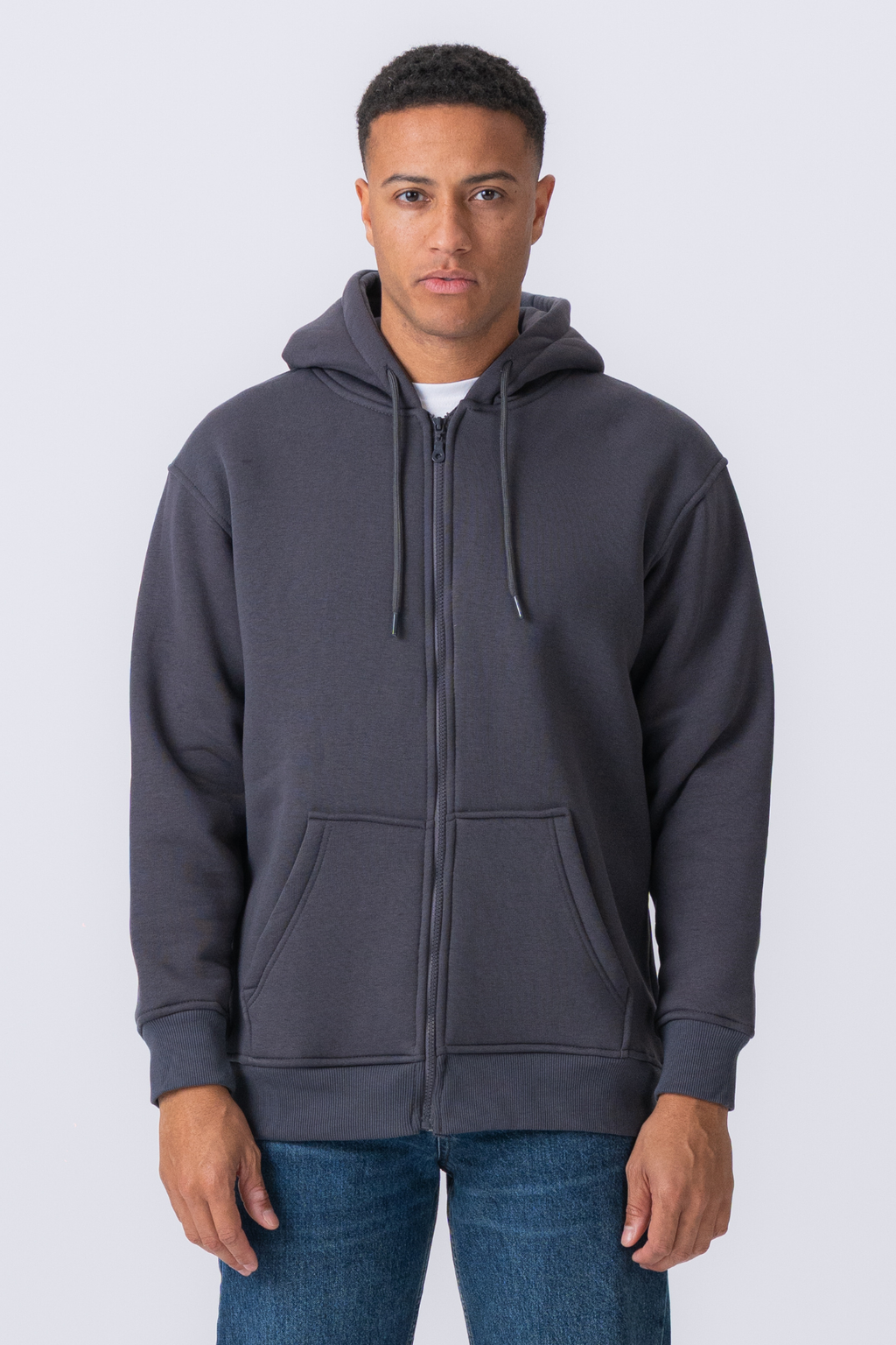 Sweat à capuche à zip détendu - gris foncé