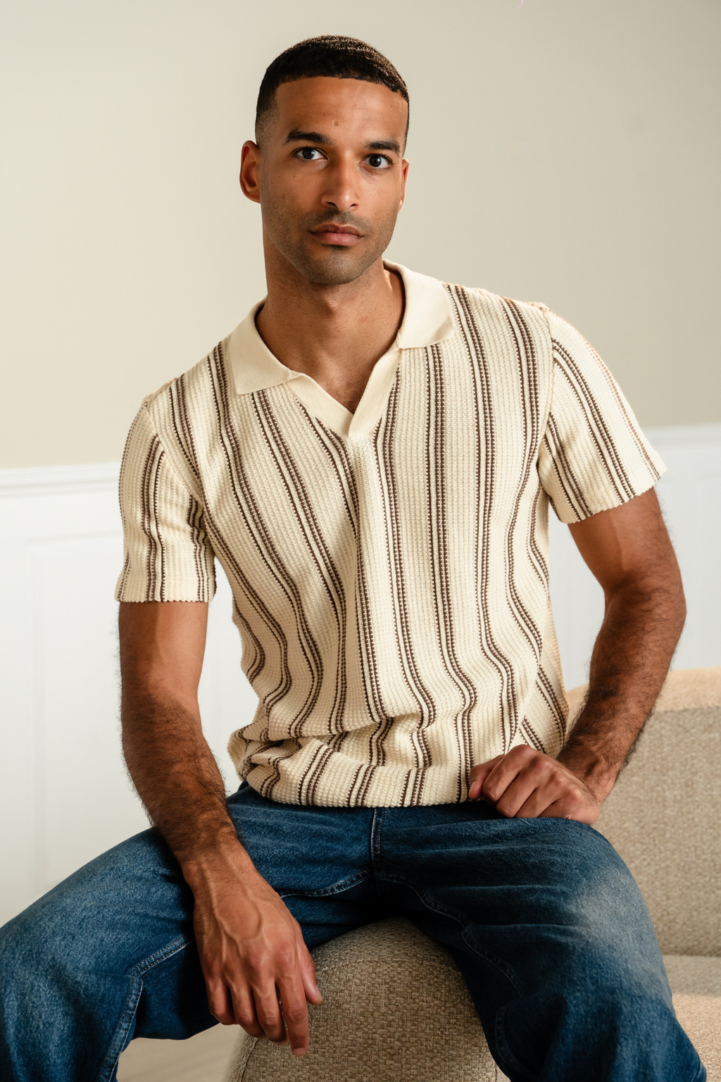 Gestreepte pullover - zand