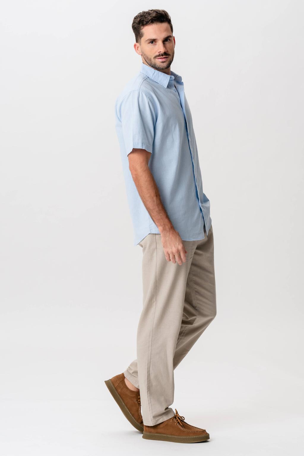 Chemise en lin à manches courtes - bleu clair