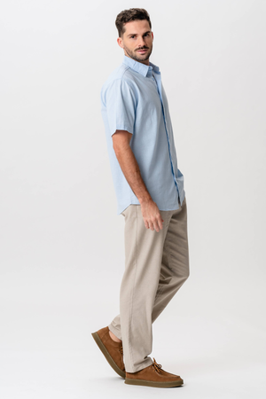 Chemise en lin à manches courtes - bleu clair