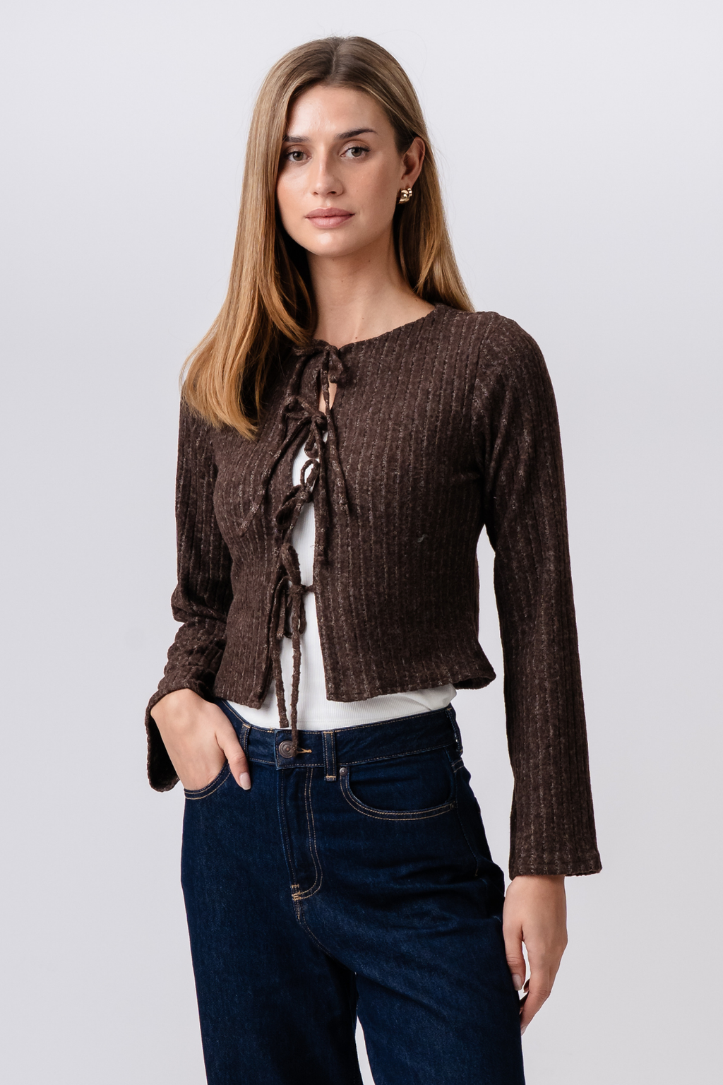 Ivy Tie Blouse Gebreid - Bruin