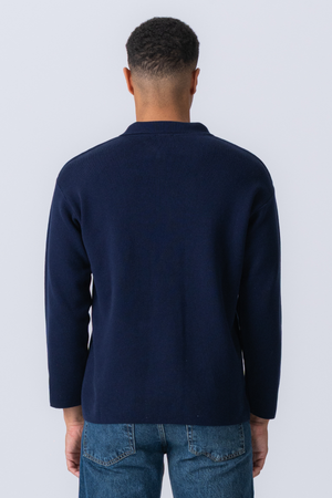 Knitted Long Sleeve Polo - Navy