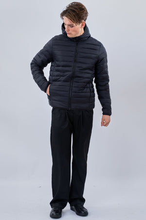 Hooded Light Puffer Jacket - Black