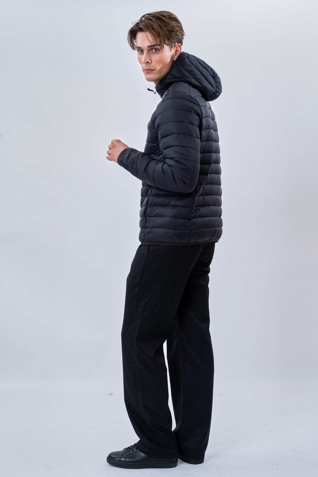 Hooded Light Puffer Jacket - Black