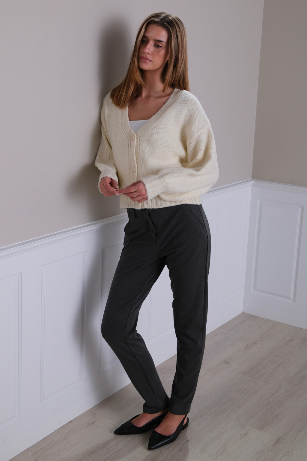 Vest met V-hals - Ecru