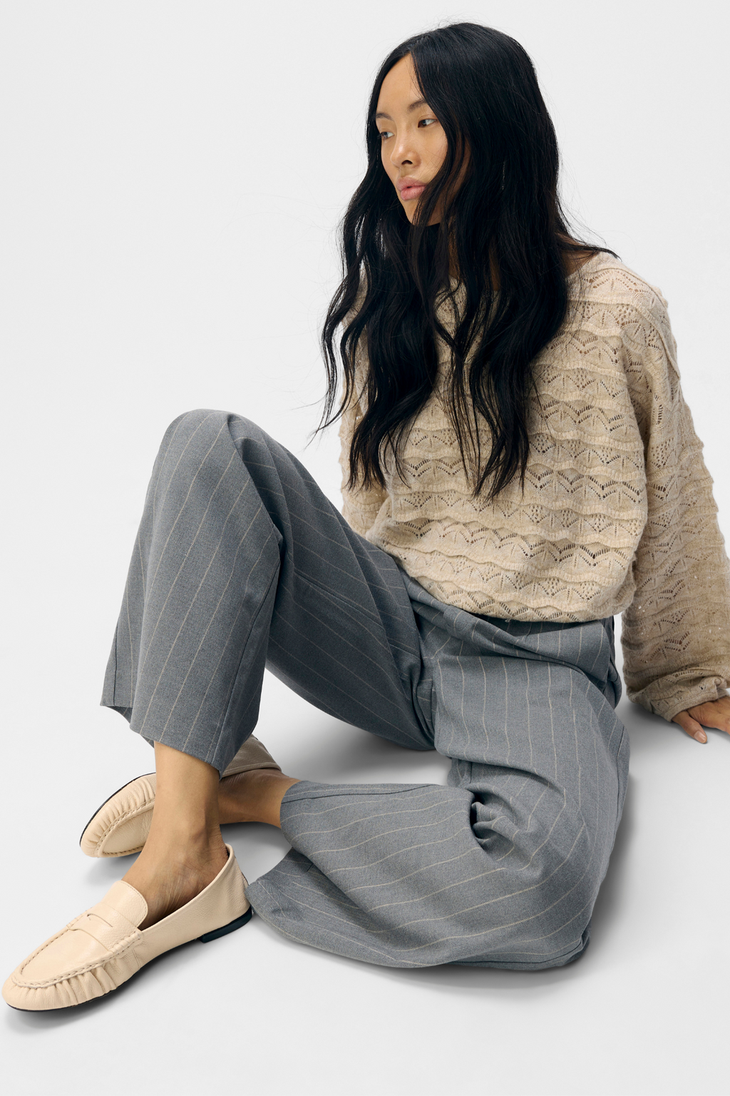 Lisa Wide Pant  AOP - Medium Grey Melange