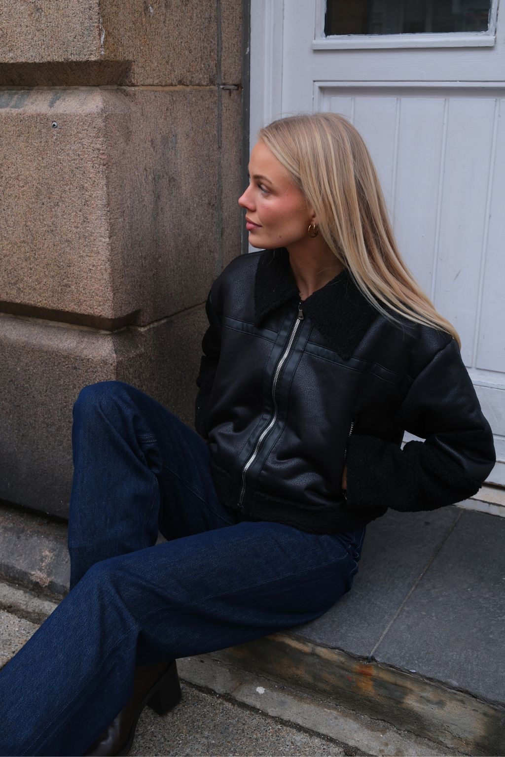 Daisy Shearling Jacket - Black/Black