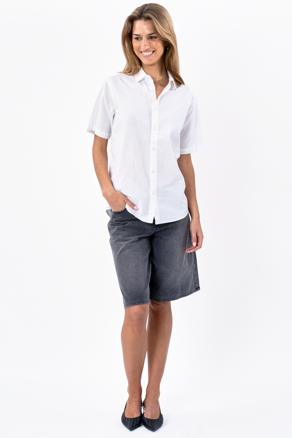 Korte mouw linnen shirt - wit