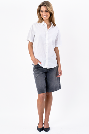 Korte mouw linnen shirt - wit
