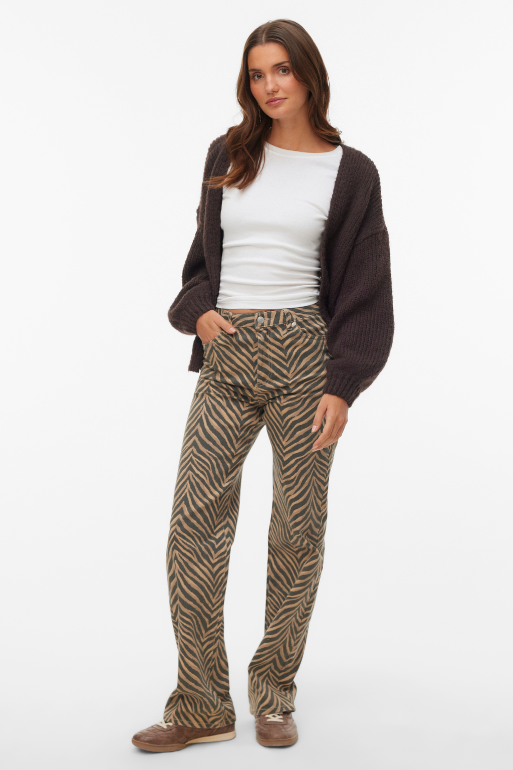 Tessa Wide Stretch Jeans - Zilver Mink Zebra