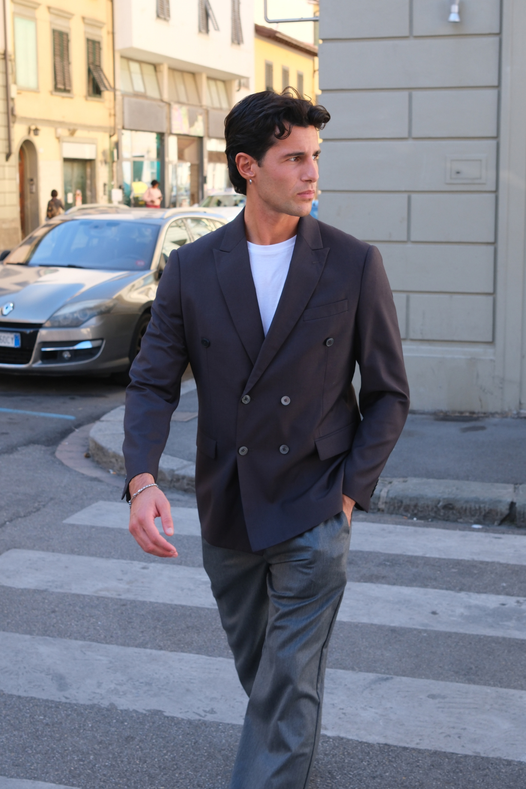 Premium Double-breasted Blazer - Grey-brown